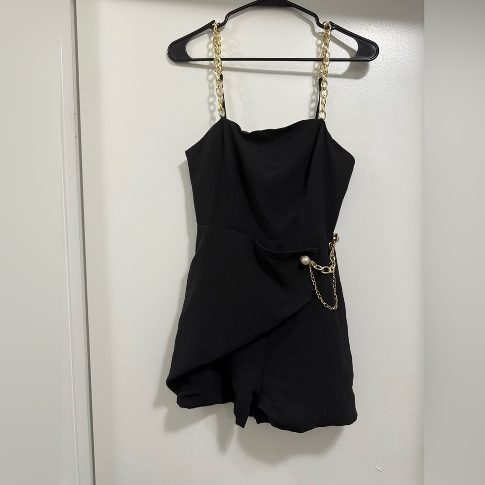 Elegant Black Romper with Chain Straps